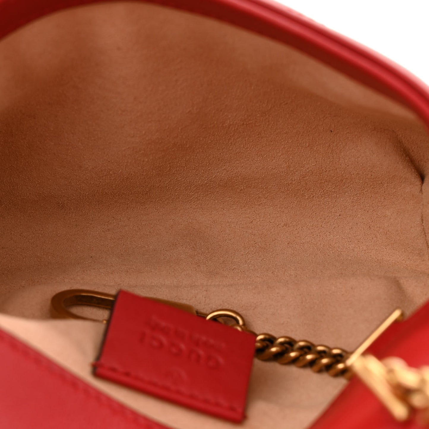 Calfskin Matelasse Super Mini GG Marmont Shoulder Bag Hibiscus Red