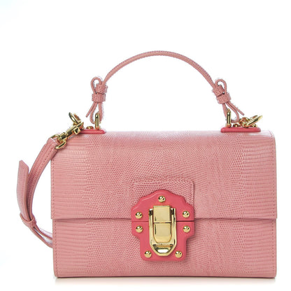 Dolce & Gabbana Iguana Calfskin Embossed Lucia Top Handle Bag Pink 1 of 11