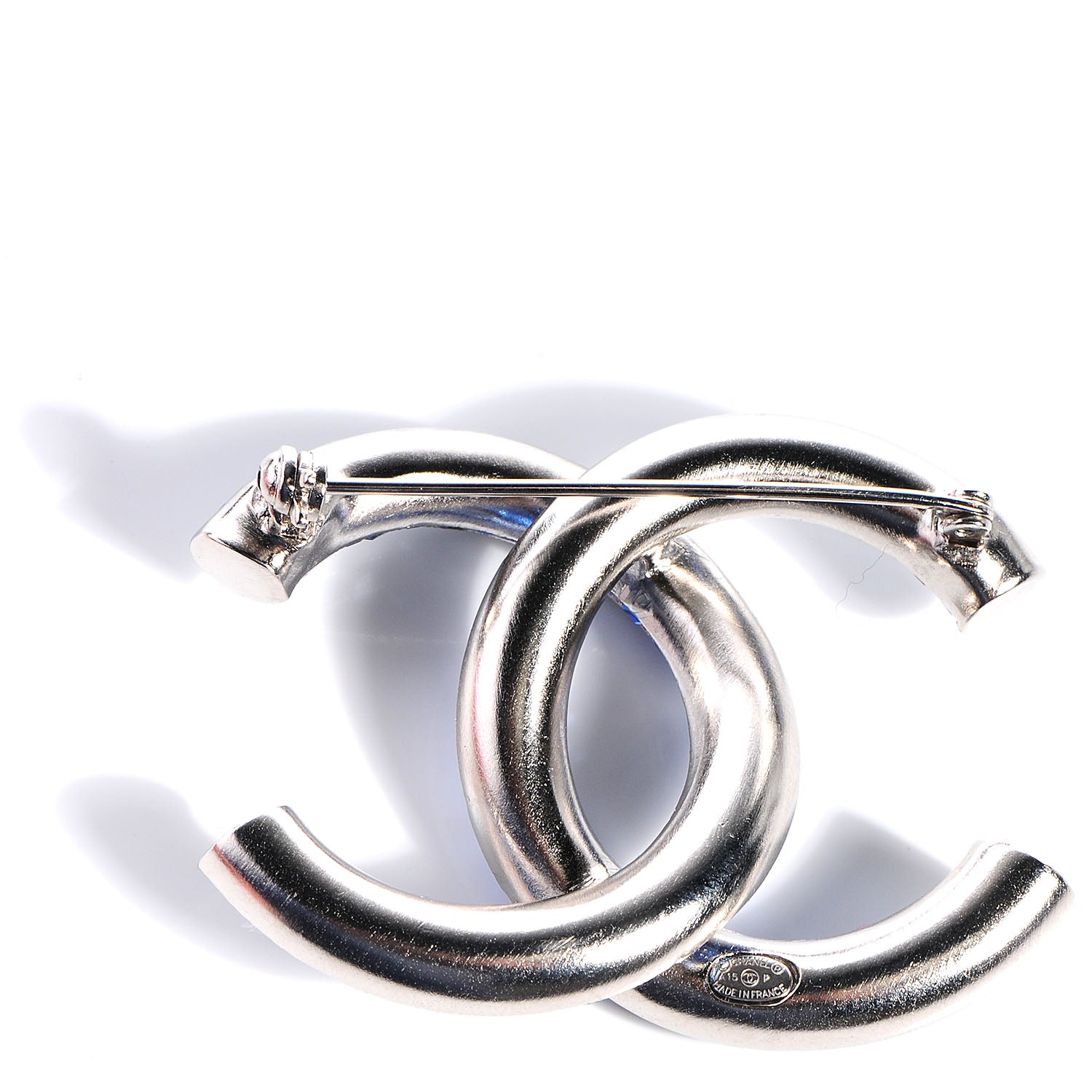 Chanel Crystal Baguette CC Brooch Blue Silver 3 of 5