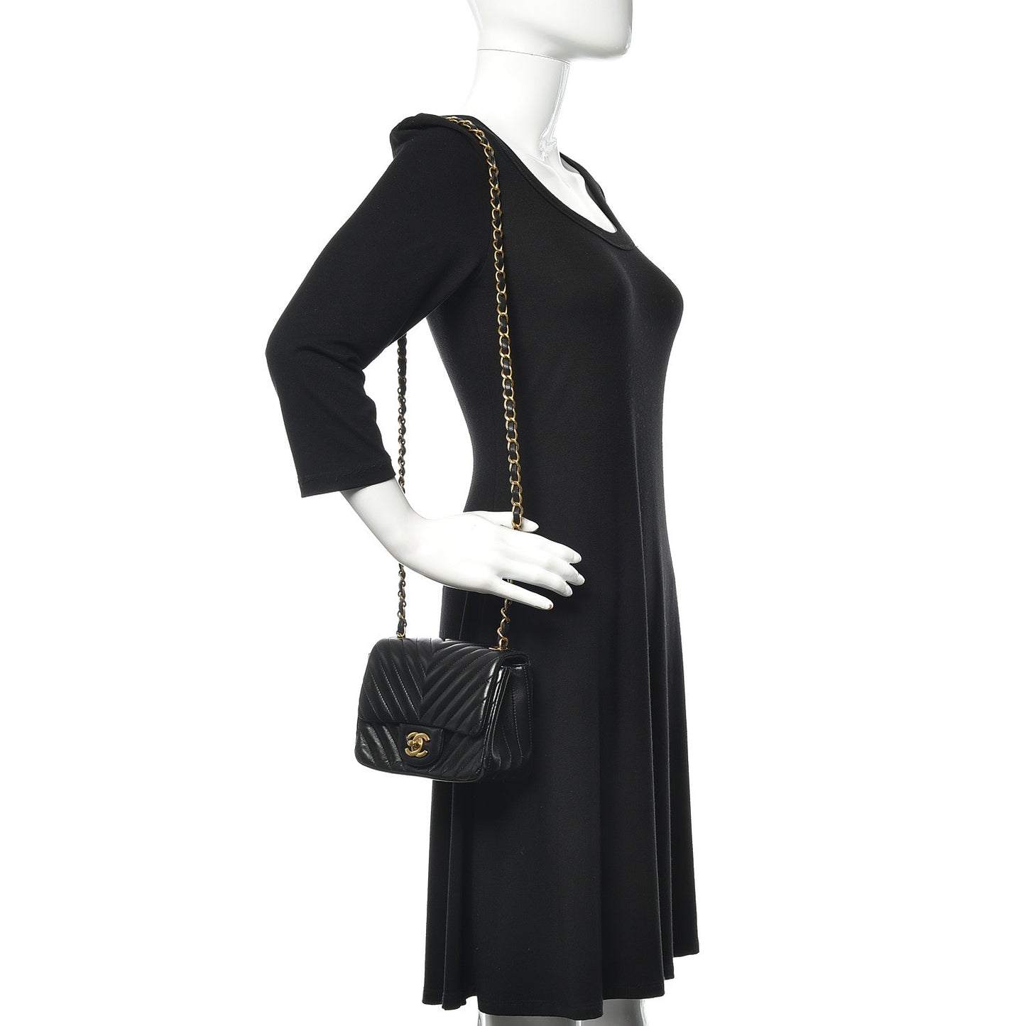 Lambskin Chevron Quilted Mini Square Flap Black