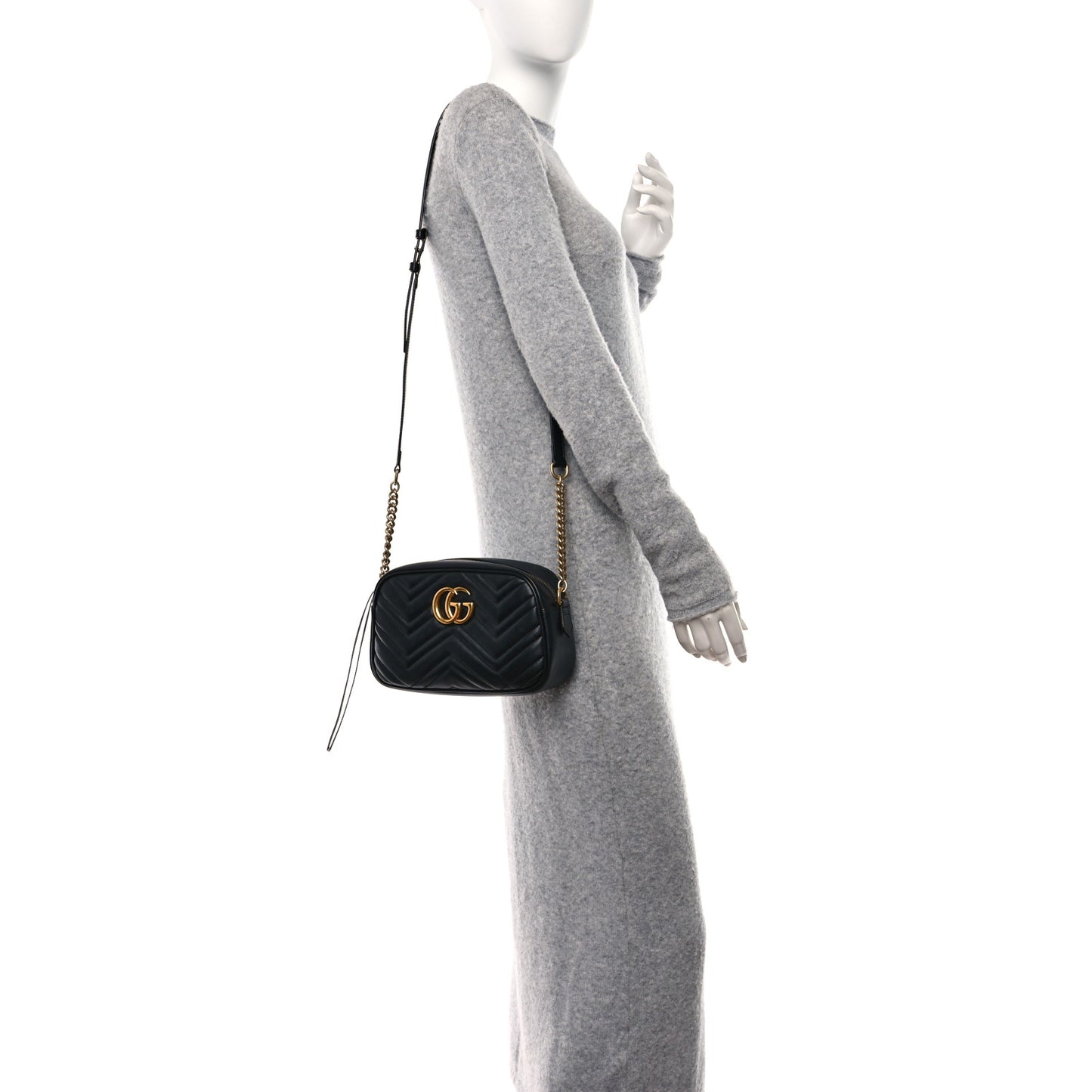 Calfskin Matelasse Small GG Marmont Chain Shoulder Bag Black