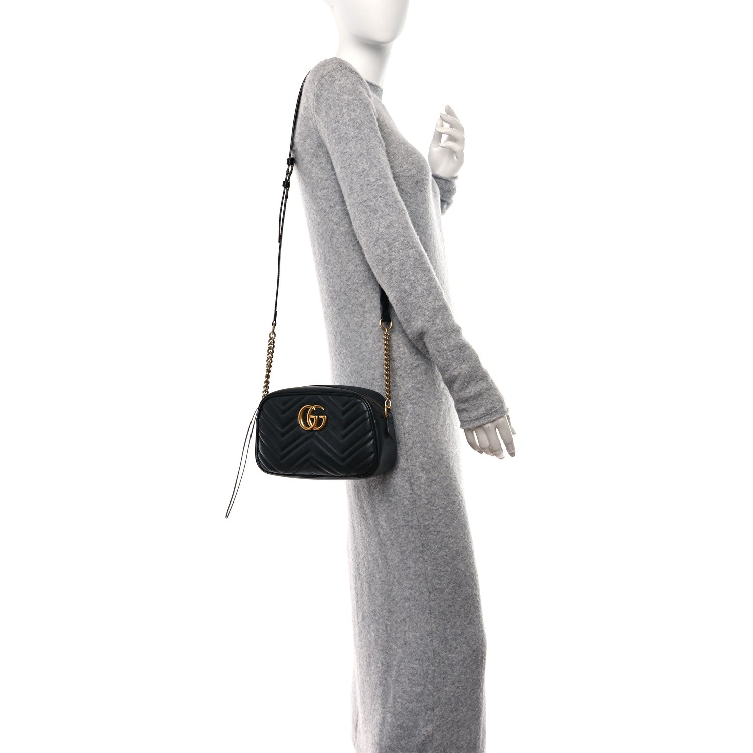 Gucci Calfskin Matelasse Small GG Marmont Chain Shoulder Bag Black 3 of 10