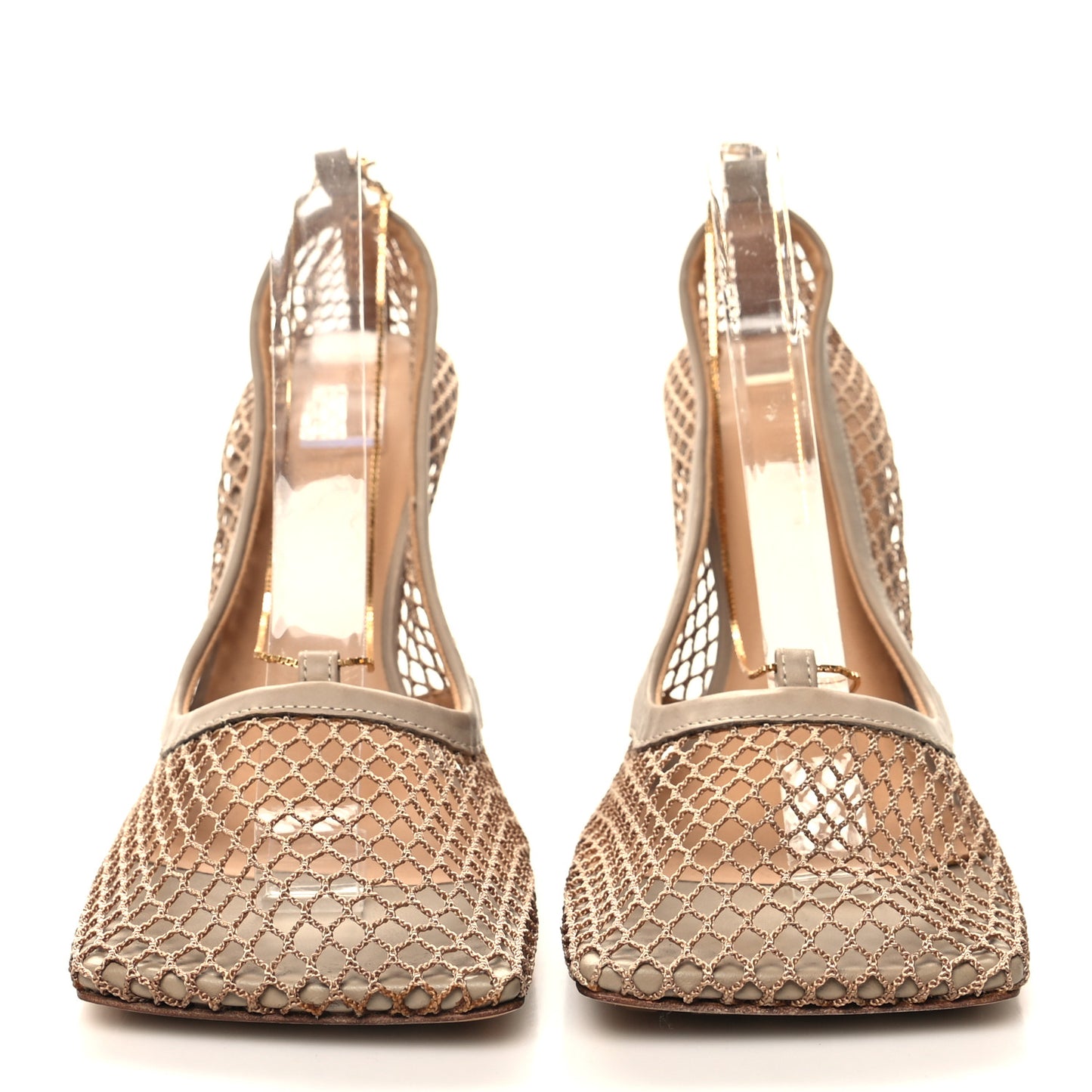 Mesh Calfskin Chain Stretch Pumps 39.5 Beige
