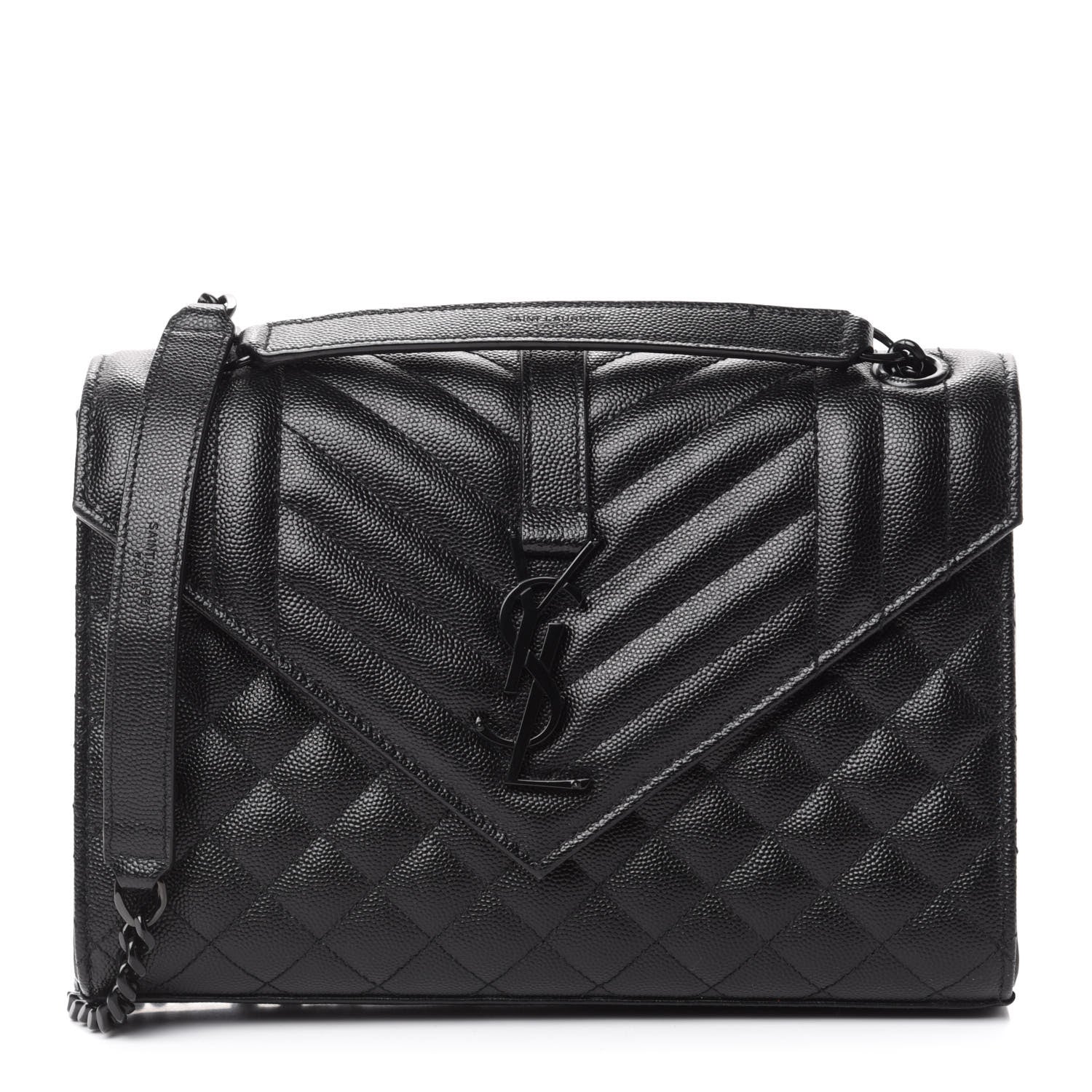 Saint Laurent Grain De Poudre Textured Mixed Matelasse Triquilt Medium Monogram Satchel Black 1 of 10