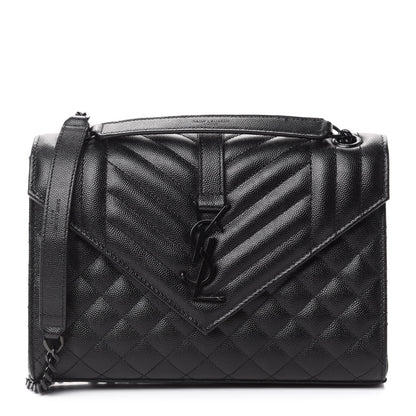 Saint Laurent Grain De Poudre Textured Mixed Matelasse Triquilt Medium Monogram Satchel Black 1 of 10