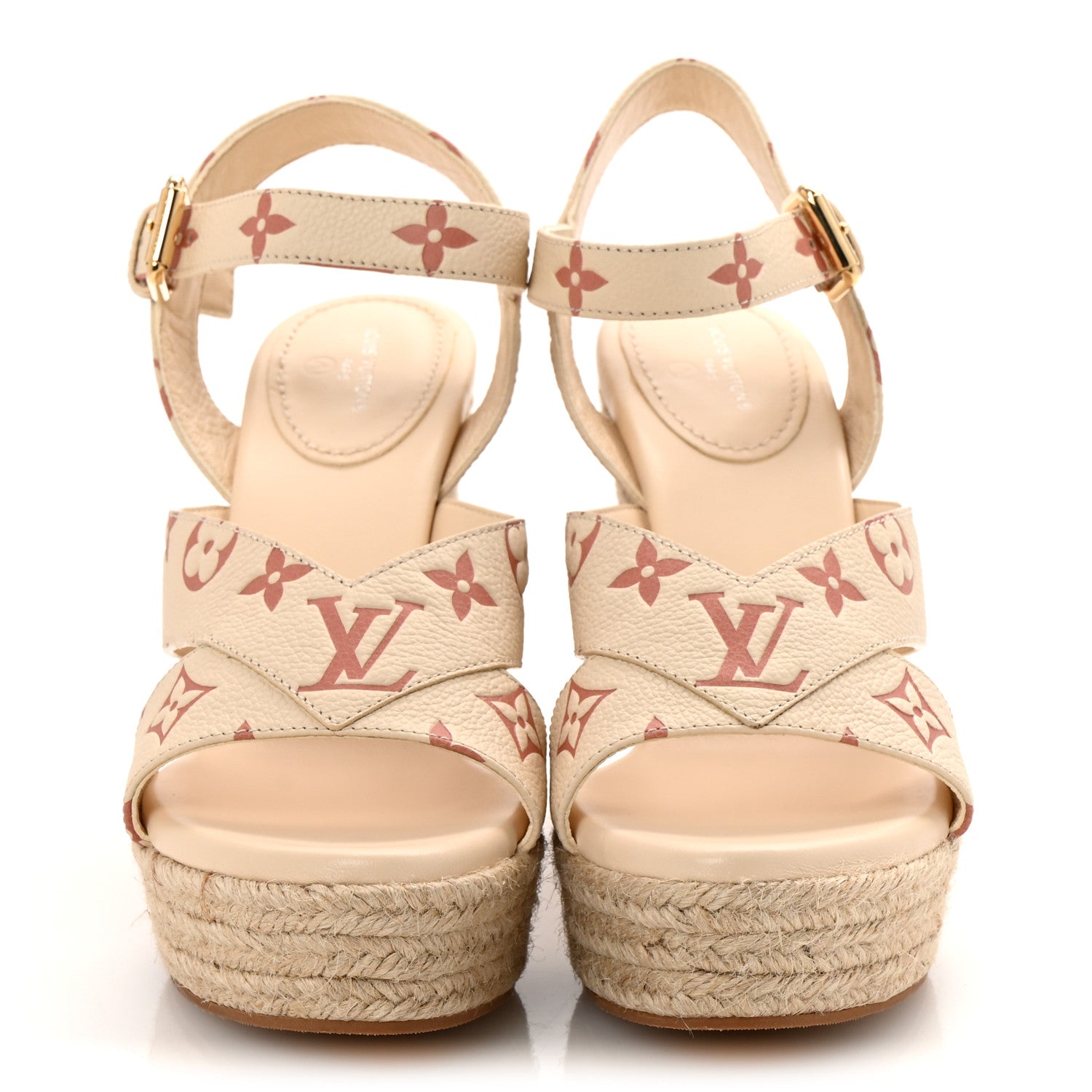 Louis Vuitton Empreinte Monogram Starboard Espadrille Wedge Sandals 38.5 Creme Rose Trianon 3 of 10