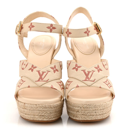 Louis Vuitton Empreinte Monogram Starboard Espadrille Wedge Sandals 38.5 Creme Rose Trianon 3 of 10