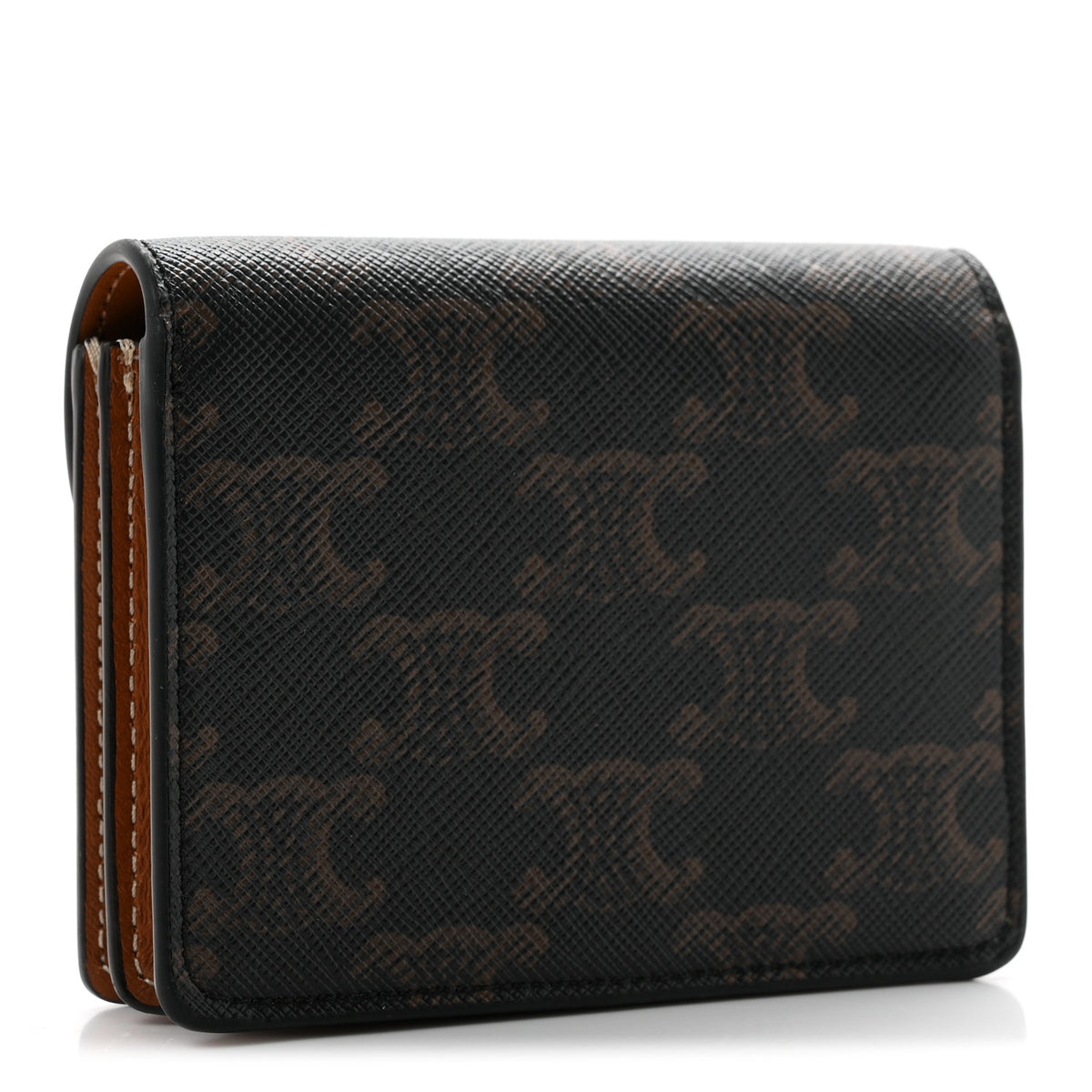 Triomphe Canvas Calfskin Flap Card Holder Tan