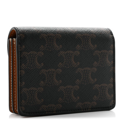 Celine Triomphe Canvas Calfskin Flap Card Holder Tan 3 of 8