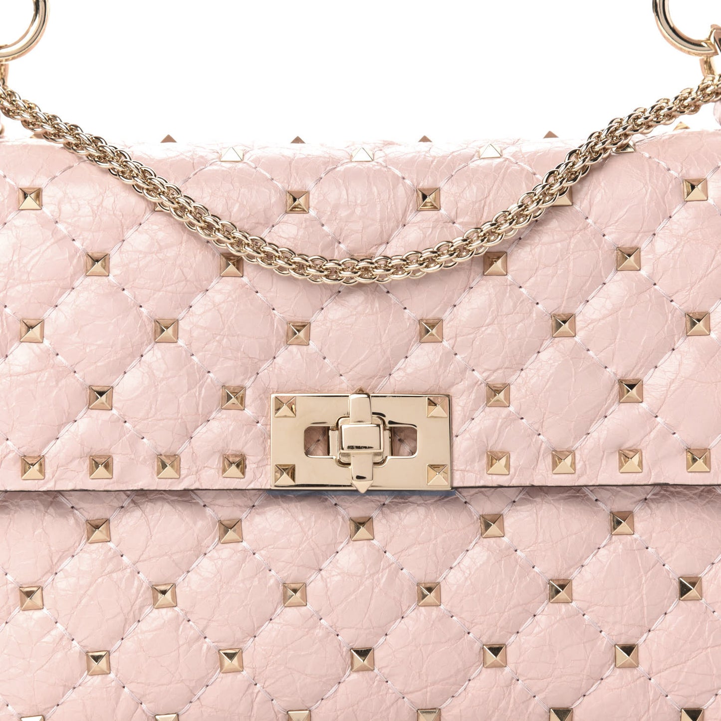 Craquele Nappa Medium Rockstud Spike Shoulder Bag Water Rose