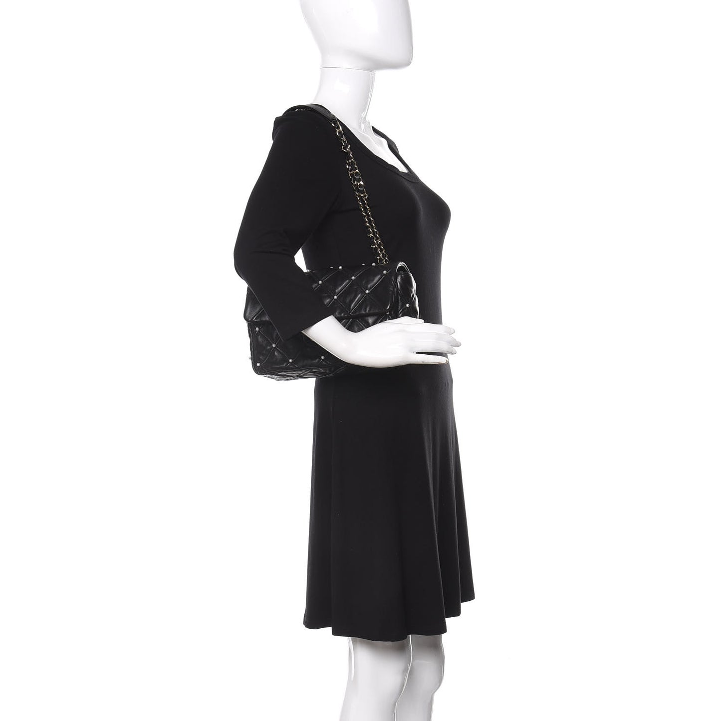 Lambskin Quilted Pearl Studded Flap Black