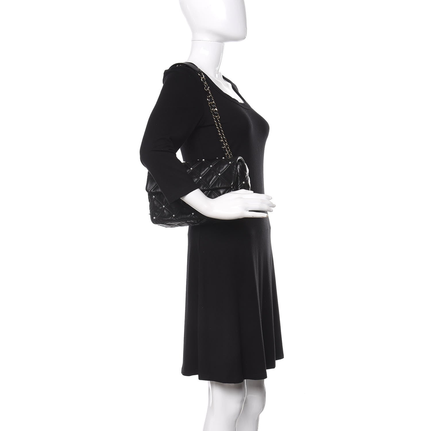 Chanel Lambskin Quilted Pearl Studded Flap Black 2 of 11