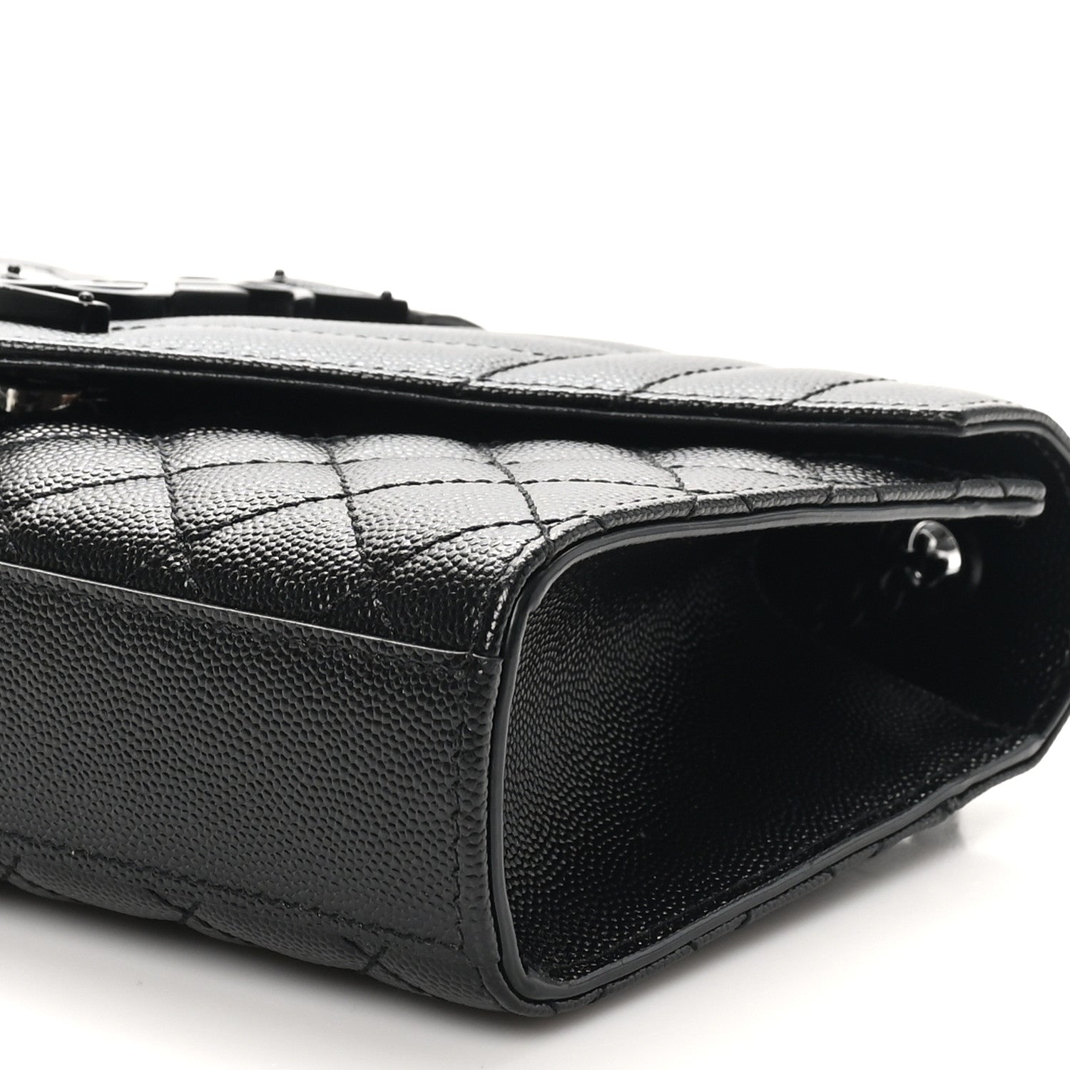 Saint Laurent Grain De Poudre Textured Mixed Matelasse Triquilt Small Monogram Monochrome Satchel Black 10 of 11