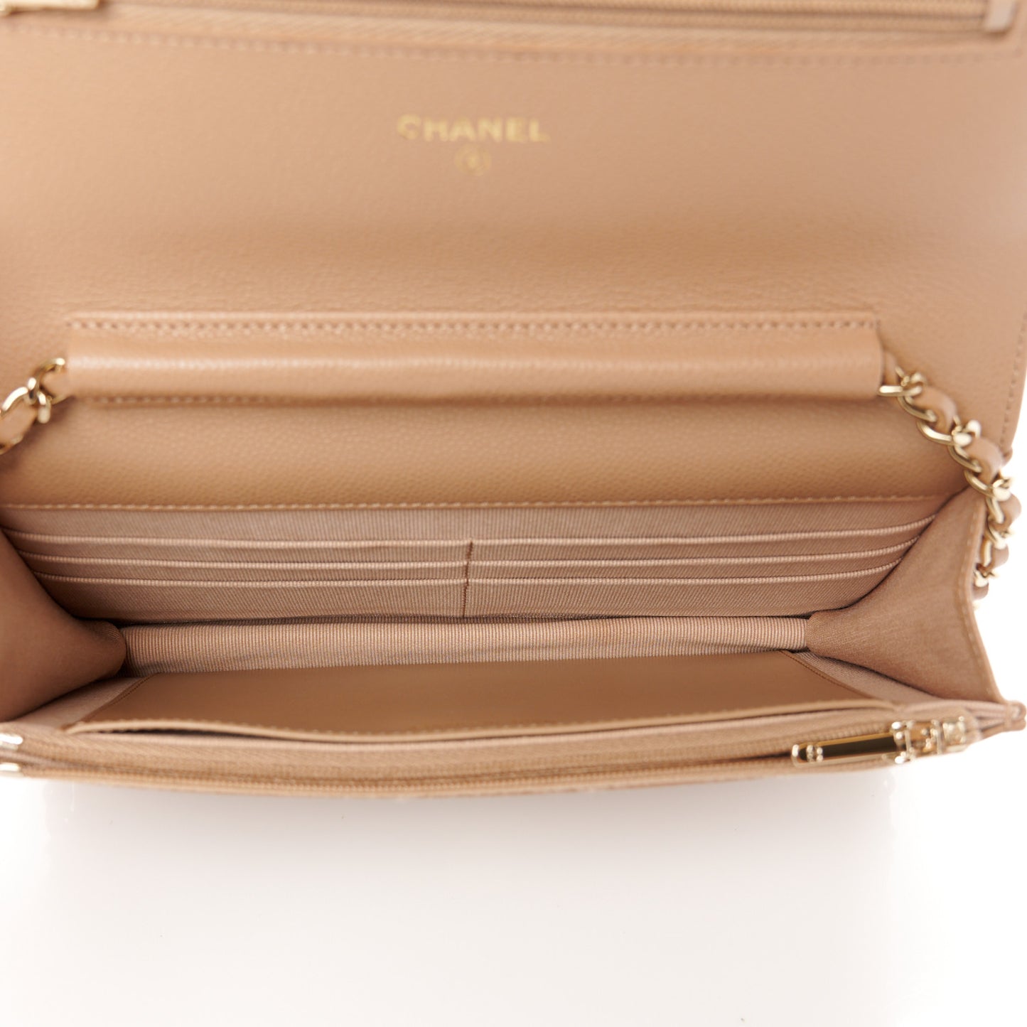 Caviar Quilted Wallet on Chain WOC Dark Beige