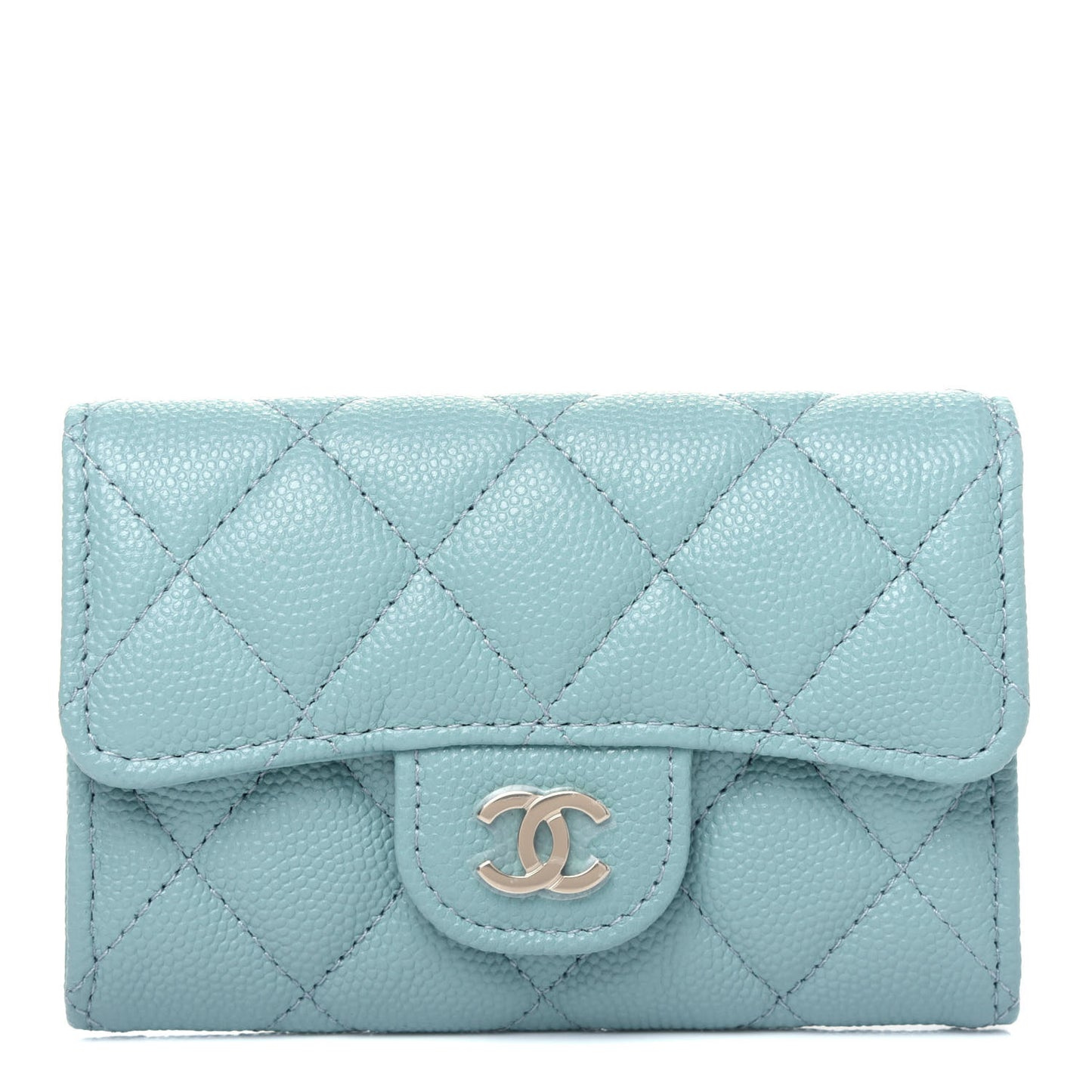Caviar Quilted Flap Card Holder Wallet Light Blue