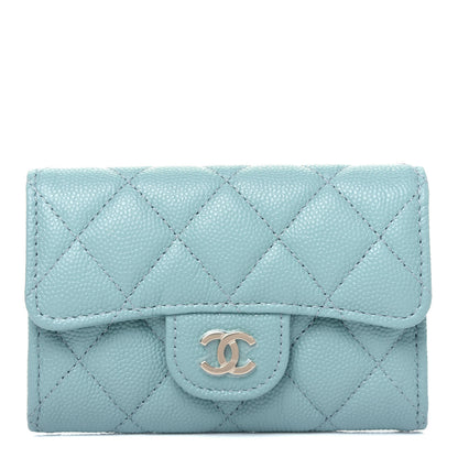 Chanel Caviar Quilted Flap Card Holder Wallet Light Blue 1 of 12
