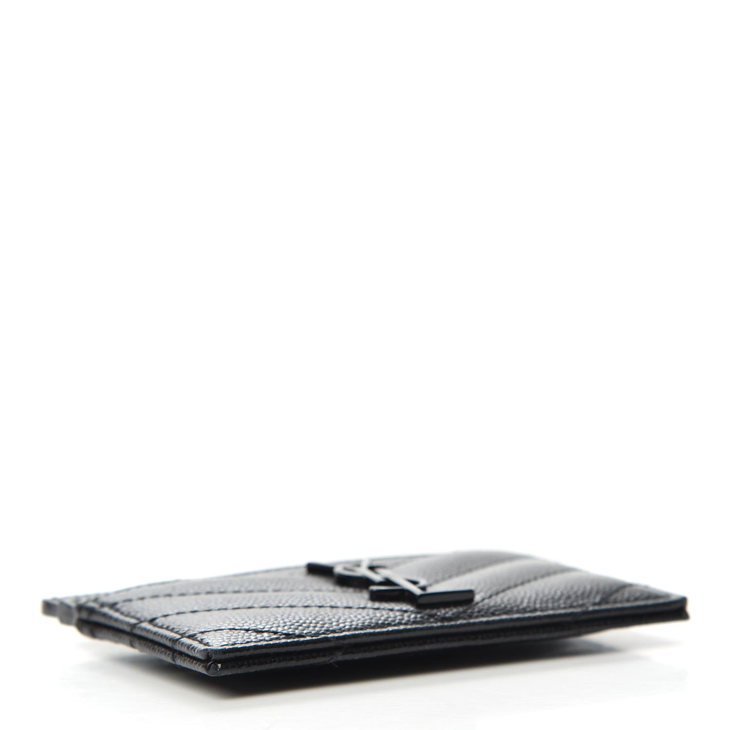 Saint Laurent Grain De Poudre Matelasse Chevron Monogram Credit Card Case Black 4 of 6