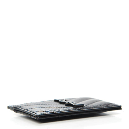 Saint Laurent Grain De Poudre Matelasse Chevron Monogram Credit Card Case Black 4 of 6