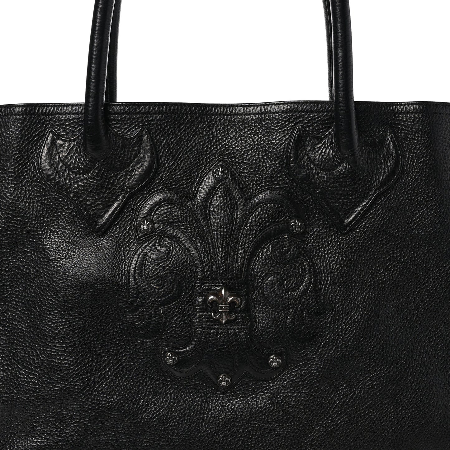Grained Calfskin Fleur De Lis Tote Black