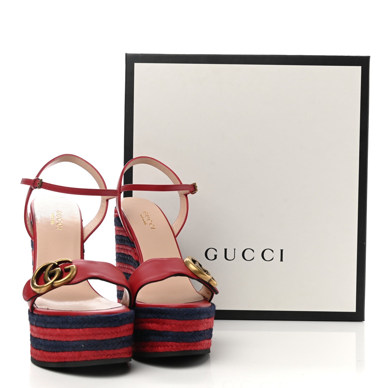 Gucci Lifford Calfskin Aitana Espadrille Platform 45/130mm Wedge Sandals 35.5 Hibiscus Red 9 of 9