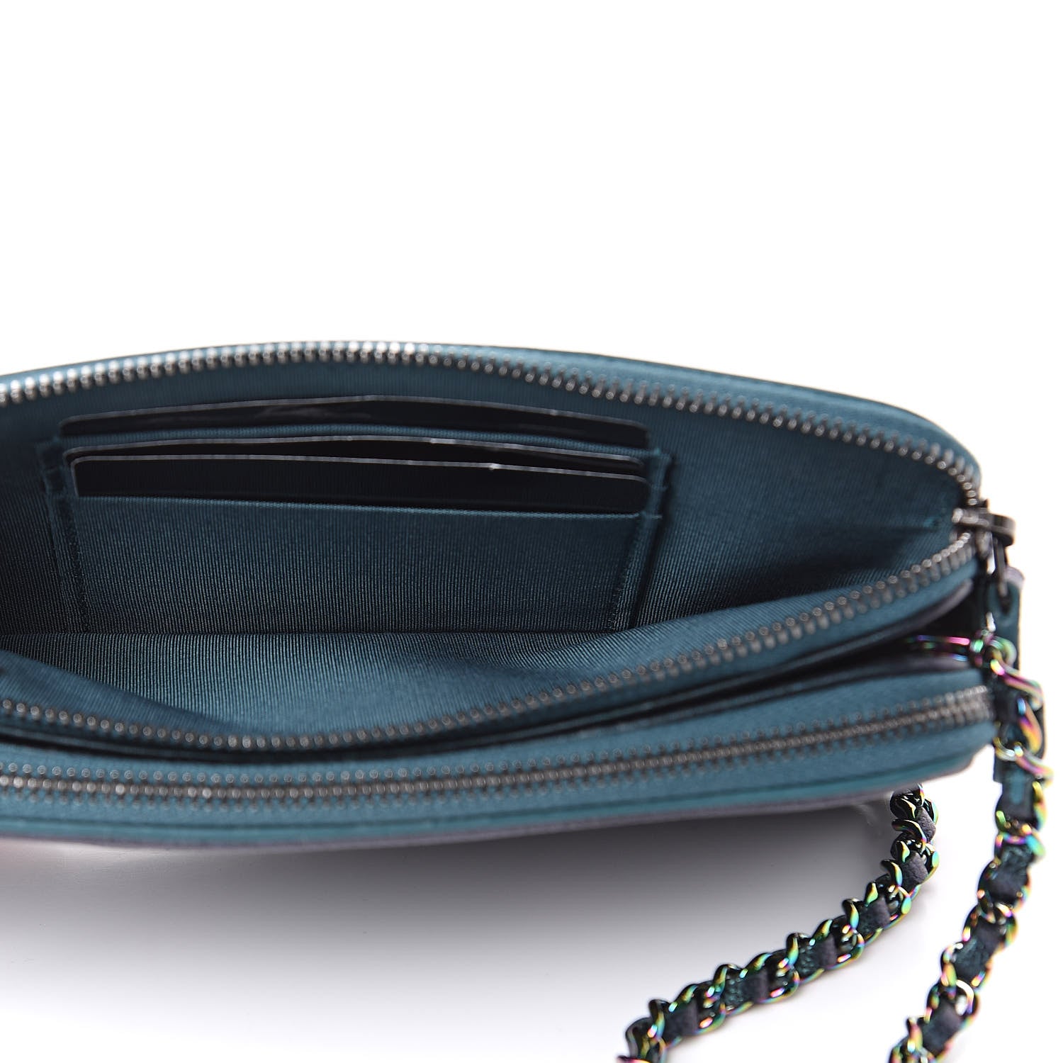 Chanel Iridescent Caviar Quilted CC Filigree Clutch With Chain Dark Turquoise 7 of 13