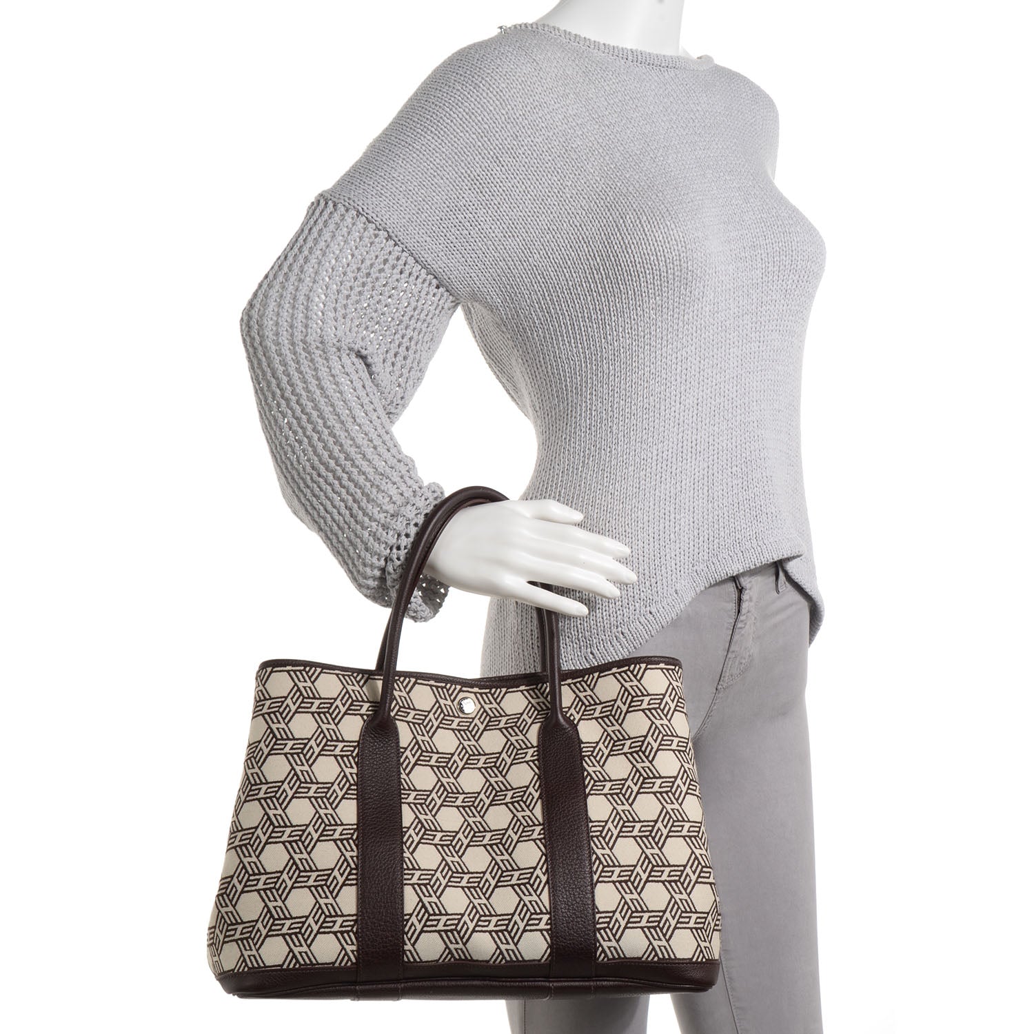 Hermes Toile Leather Garden Party MM 36 Ecru Cocoan SO 2 of 7