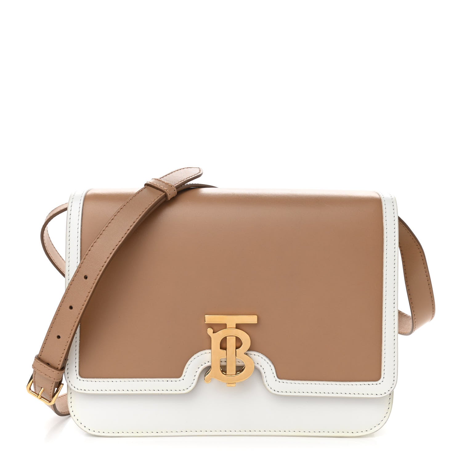 Burberry Smooth Calfskin Monogram Medium TB Bag Chalk White Camel 1 of 10
