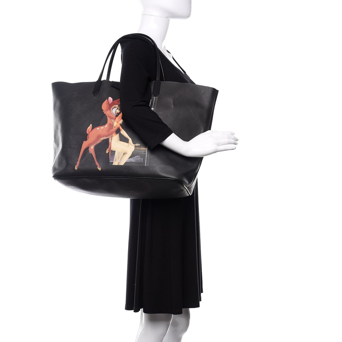 Textured Coated Canvas Bambi Print Large Antigona Tote Black