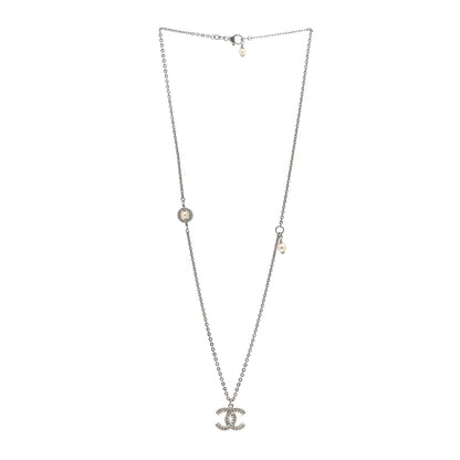 Chanel Crystal Pearl CC Pendant Necklace Silver 3 of 7