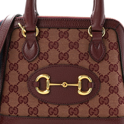 Gucci Monogram Textured Dollar Calfskin Mini Horsebit 1955 Top Handle Bag  Sahara Rubino Chardonnay 8 of 10