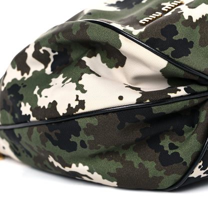 Miu Miu Canvas Calfskin Camo Print Drawstring Bucket Bag 7 of 9