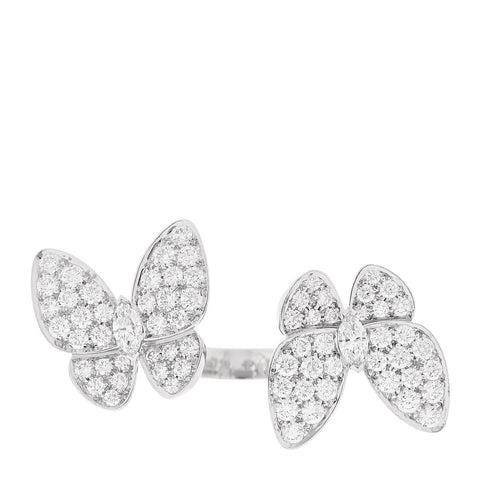 18K White Gold Diamond Two Butterfly Between The Finger Ring 49 5