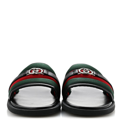 Gucci Nylon Calfskin Web Interlocking G Maverik Slide Sandals 12 Black Green Red 3 of 9