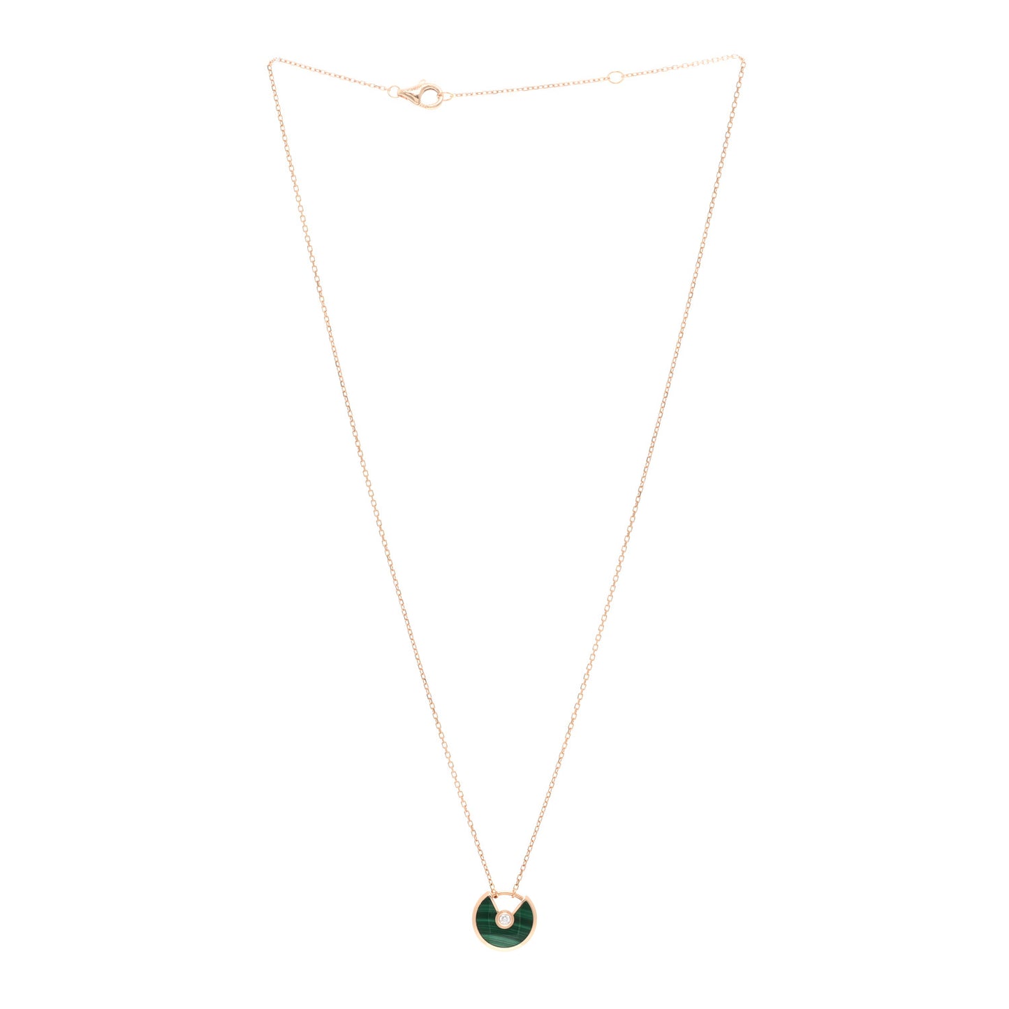18K Pink Gold Diamond Malachite XS Amulette de Cartier Pendant Necklace