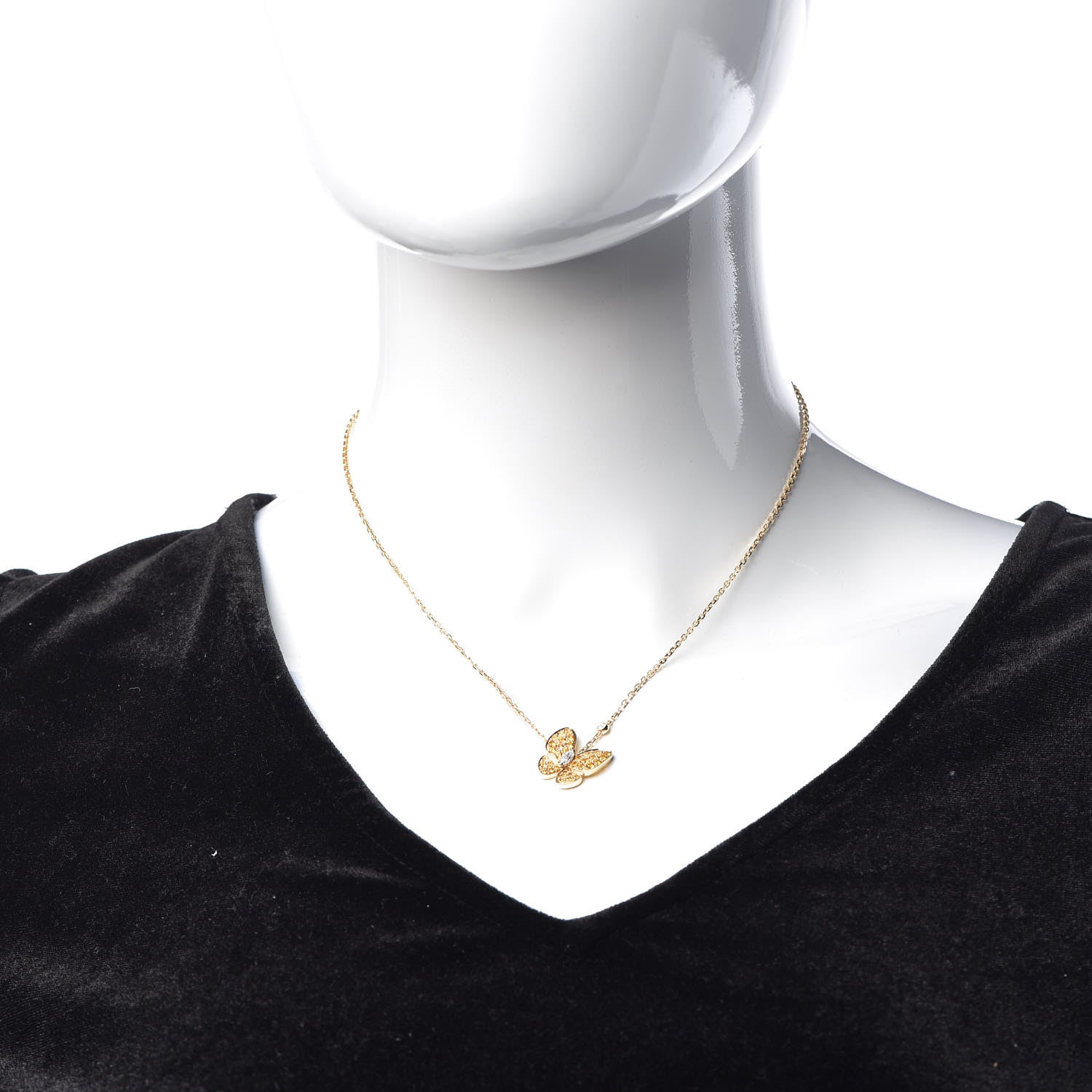 Van Cleef & Arpels 18K Yellow Gold Diamond Yellow Sapphire Two Butterfly Pendant Necklace 2 of 7