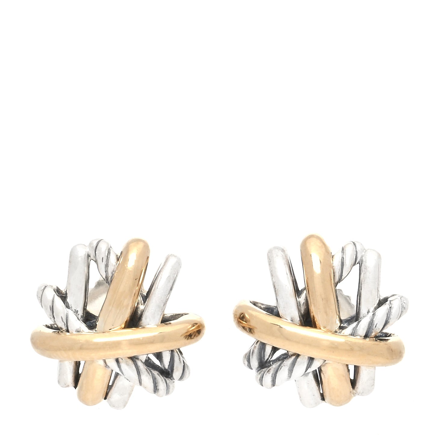 Sterling Silver 18K Yellow Gold Crossover Stud Earrings