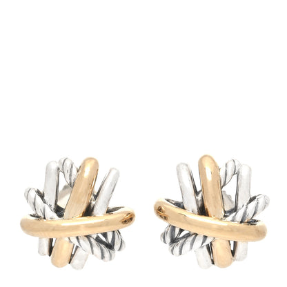 David Yurman Sterling Silver 18K Yellow Gold Crossover Stud Earrings 1 of 6