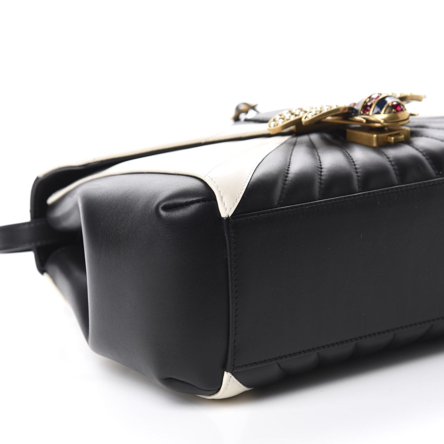 Calfskin Bamboo Trapuntata Queen Margaret Top Handle Bag Mystic White Black