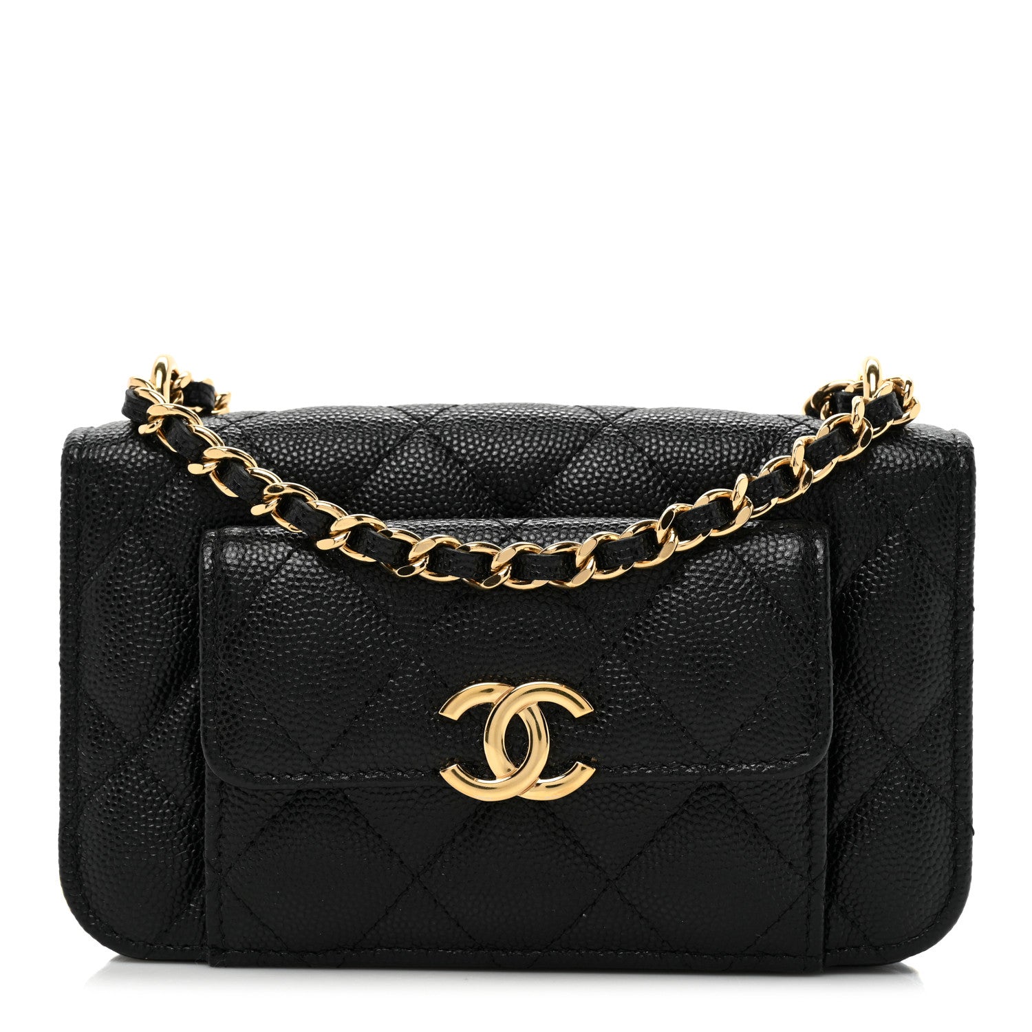 Chanel Caviar Quilted Pocket Twins Clutch With Chain Black 1 of 11