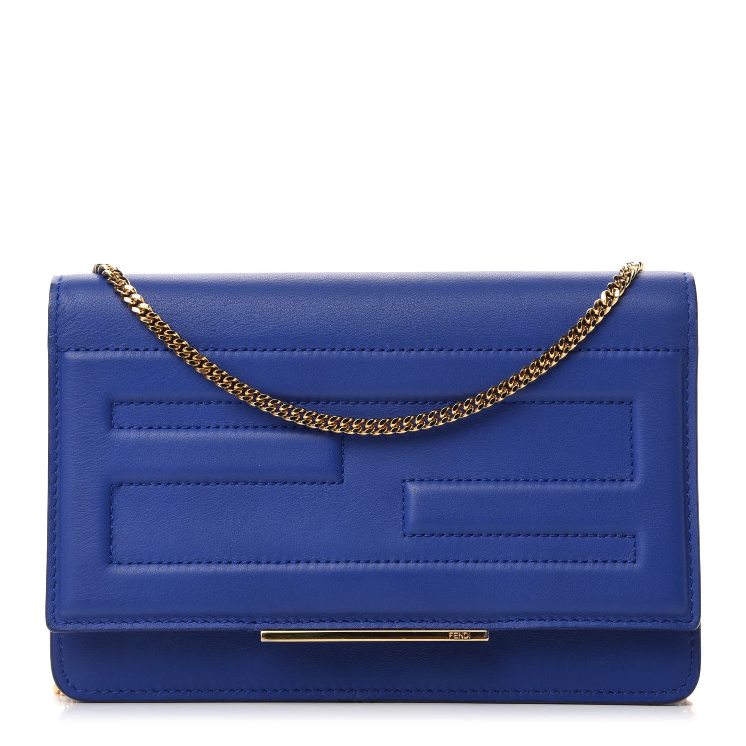 Fendi Vitello Flamingo Tube Wallet on Chain Blue Neon 1 of 11