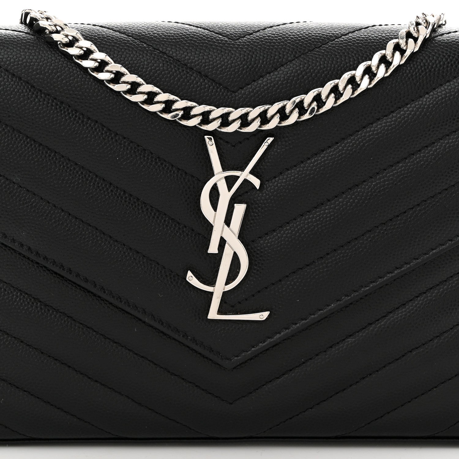 Saint Laurent Grain De Poudre Matelasse Chevron Monogram Chain Wallet Black 8 of 10