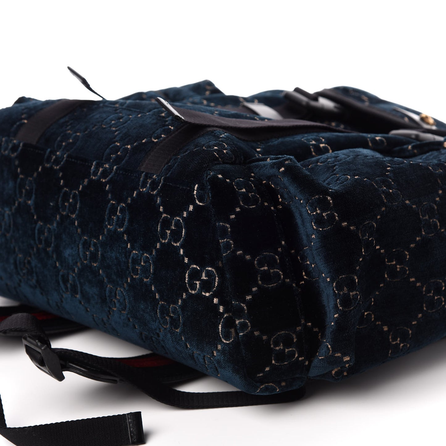 Velvet GG Monogram Web Medium Double Buckle Backpack Blue Beige Black