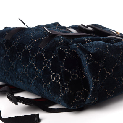 Gucci Velvet GG Monogram Web Medium Double Buckle Backpack Blue Beige Black 8 of 9