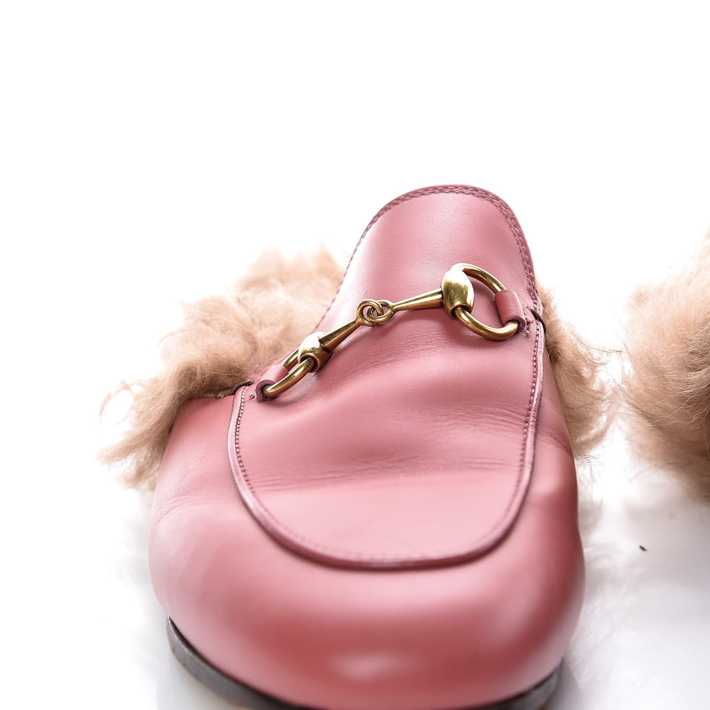 Calfskin Fur Womens Princetown Slippers 36.5 Lipstick Rose Natural