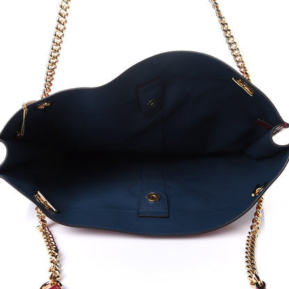 Gucci Suede Calfskin Large Rajah Chain Tote New Blue Romantic Cherry 6 of 12