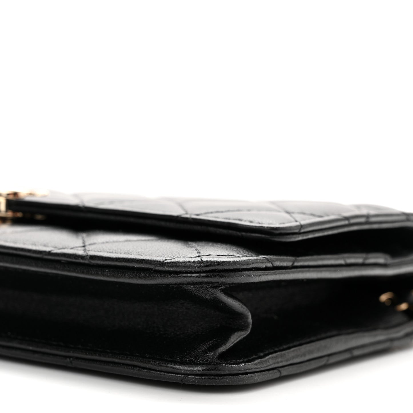 Lambskin Quilted Top Handle Wallet On Chain WOC Black