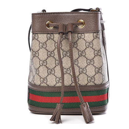 Gucci GG Supreme Monogram Web Mini Ophidia Bucket Bag Brown 1 of 9