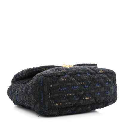Chanel Tweed Quilted Medium Chanel 19 Flap Black Navy Gold 4 of 11