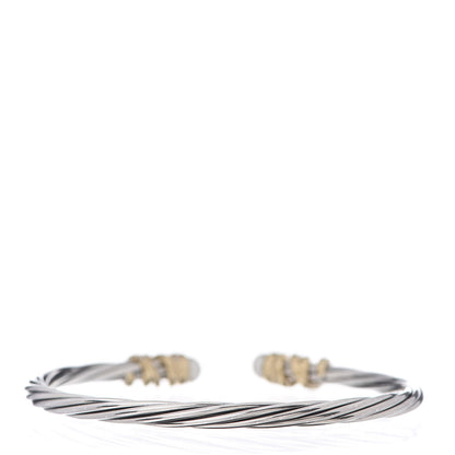 David Yurman Sterling Silver 18K Yellow Gold Diamond Pearl Helena Cuff Bracelet 3 of 6