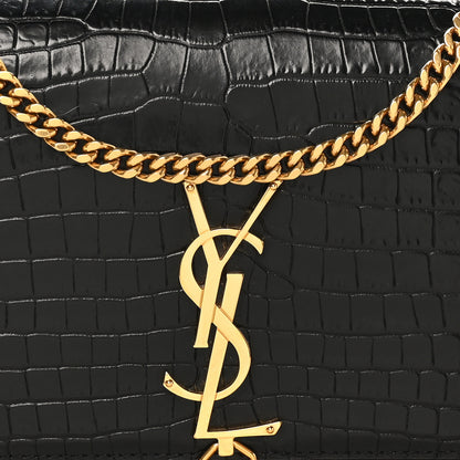 Saint Laurent Calfskin Crocodile Embossed Medium Classic Monogram Kate Tassel Satchel Black 7 of 9